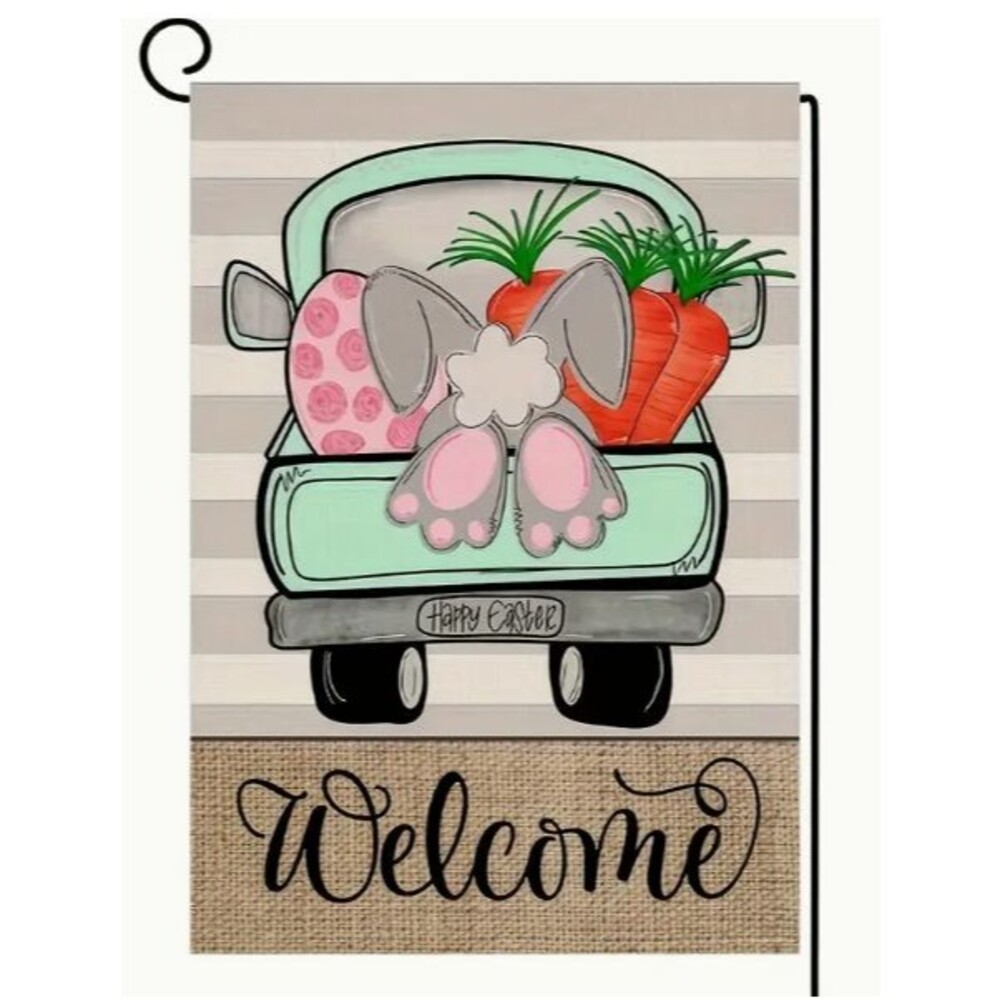 Easter Garden Flag 12x18in Burlap Welcome Happy Easter Double-Sided - Picture 1 of 1